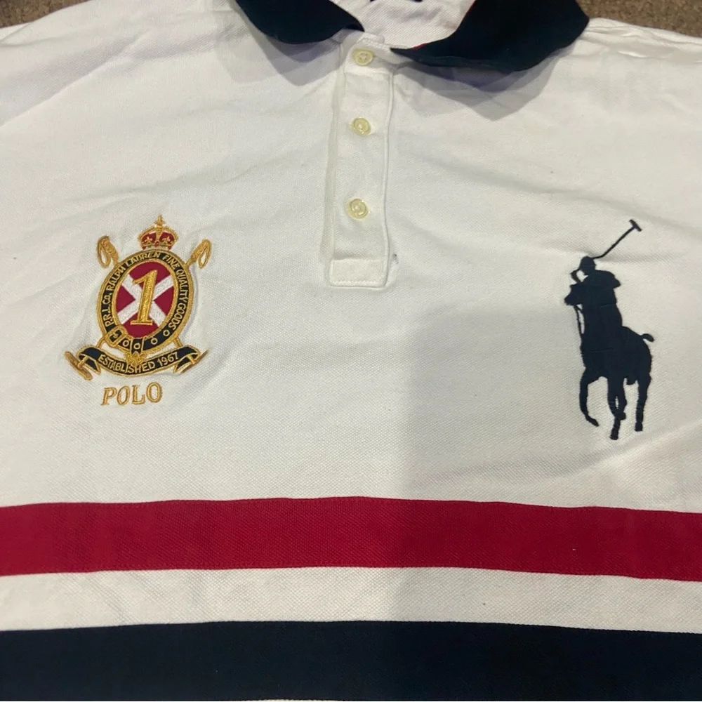 Polo Ralph Lauren Mens White Gold Red Slim Fit Polo Top Crest Big Pony #1 XXL